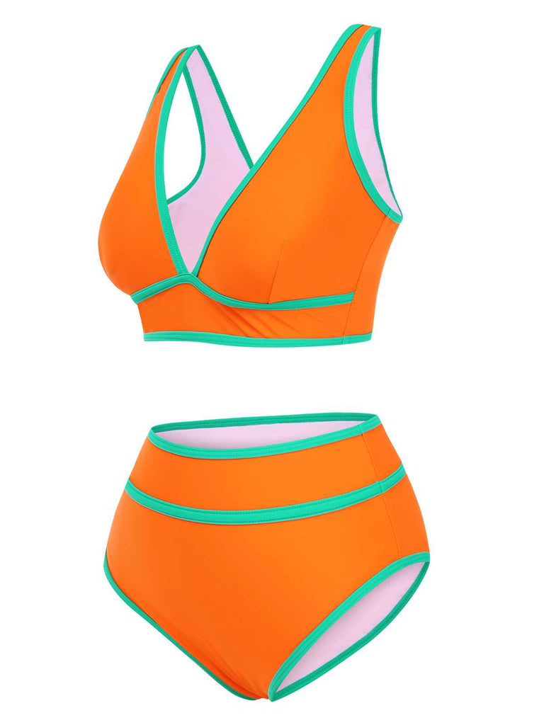 1950s Contrast Trim High Waist Bikini Set