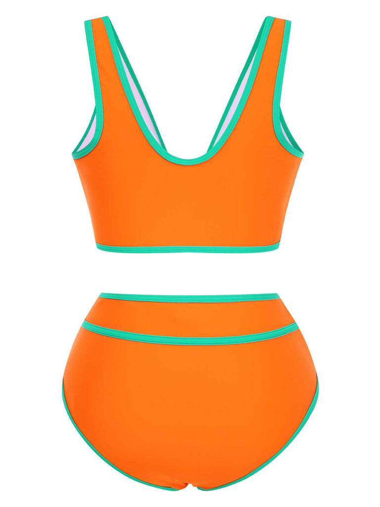 1950s Contrast Trim High Waist Bikini Set