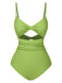 [Pre-Sale] Green 1930s Solid Bow Wrinkle Strap One-Piece Swimsuit