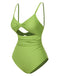 [Pre-Sale] Green 1930s Solid Bow Wrinkle Strap One-Piece Swimsuit