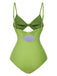 [Pre-Sale] Green 1930s Solid Bow Wrinkle Strap One-Piece Swimsuit