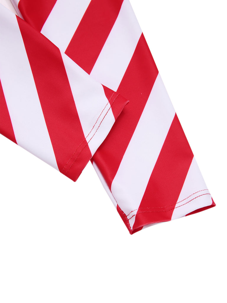 [Pre-Sale] Red 1970s Striped Print Boat Neck Swimsuit