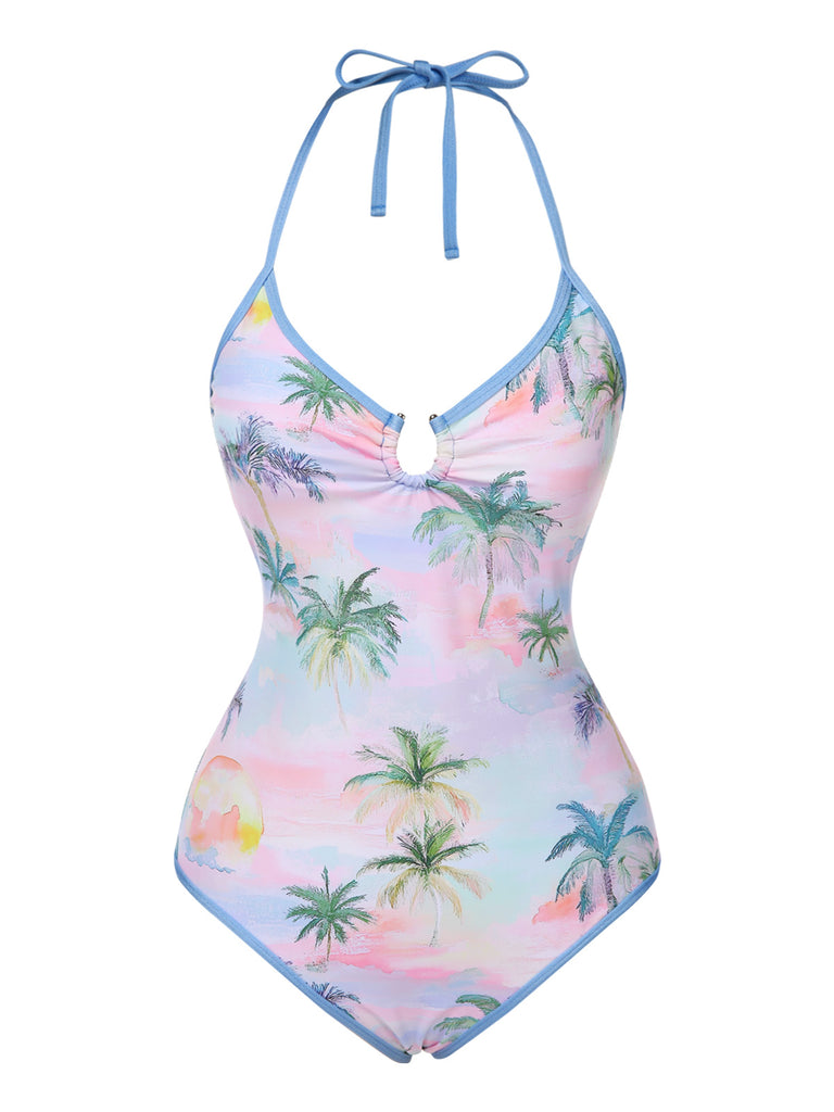 [Pre-Sale] 1970s Halter Hawaiian Coconut Trees Swimsuit