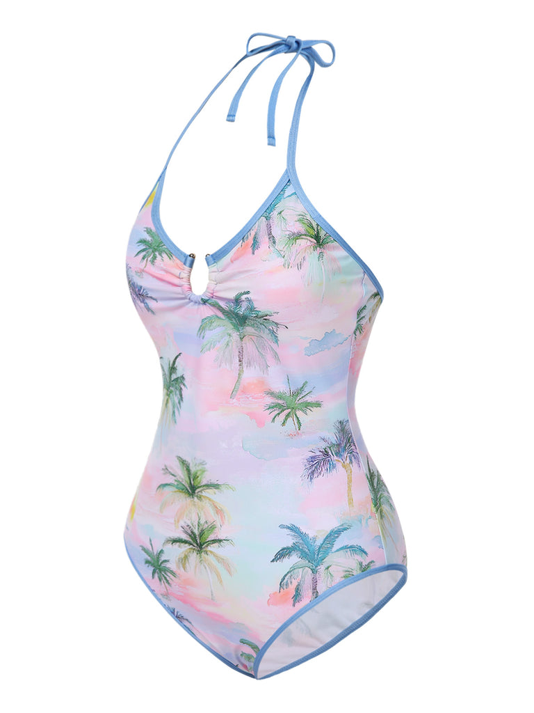 [Pre-Sale] 1970s Halter Hawaiian Coconut Trees Swimsuit