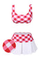[Pre-Sale] Red 1970s Gingham Plaid Pleated Tankini Set