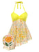 [Pre-Sale] Yellow 1960s Halter Patchwork Floral Swimsuit