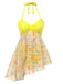 [Pre-Sale] Yellow 1960s Halter Patchwork Floral Swimsuit