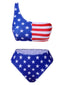 1960s One-Shoulder Contrast Stars Stripes Bikini Set