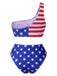 1960s One-Shoulder Contrast Stars Stripes Bikini Set