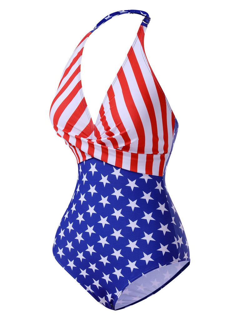 Multicolor 1940s Independence Day Flag One-Piece Swimsuit