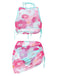 2PCS 1950s Blue Solid Swimsuit & Pink Floral Cover-Up