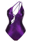Purple 1960s Snake Pattern Laser Glossy Swimsuit