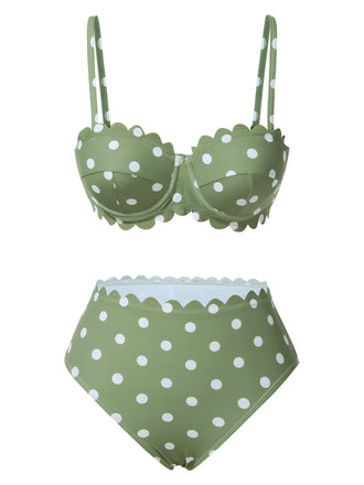 Green 1940s Petal Edge Polka Dots Bikini