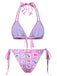 Pink 1960s Fruits Plaid Halter Bikini Set