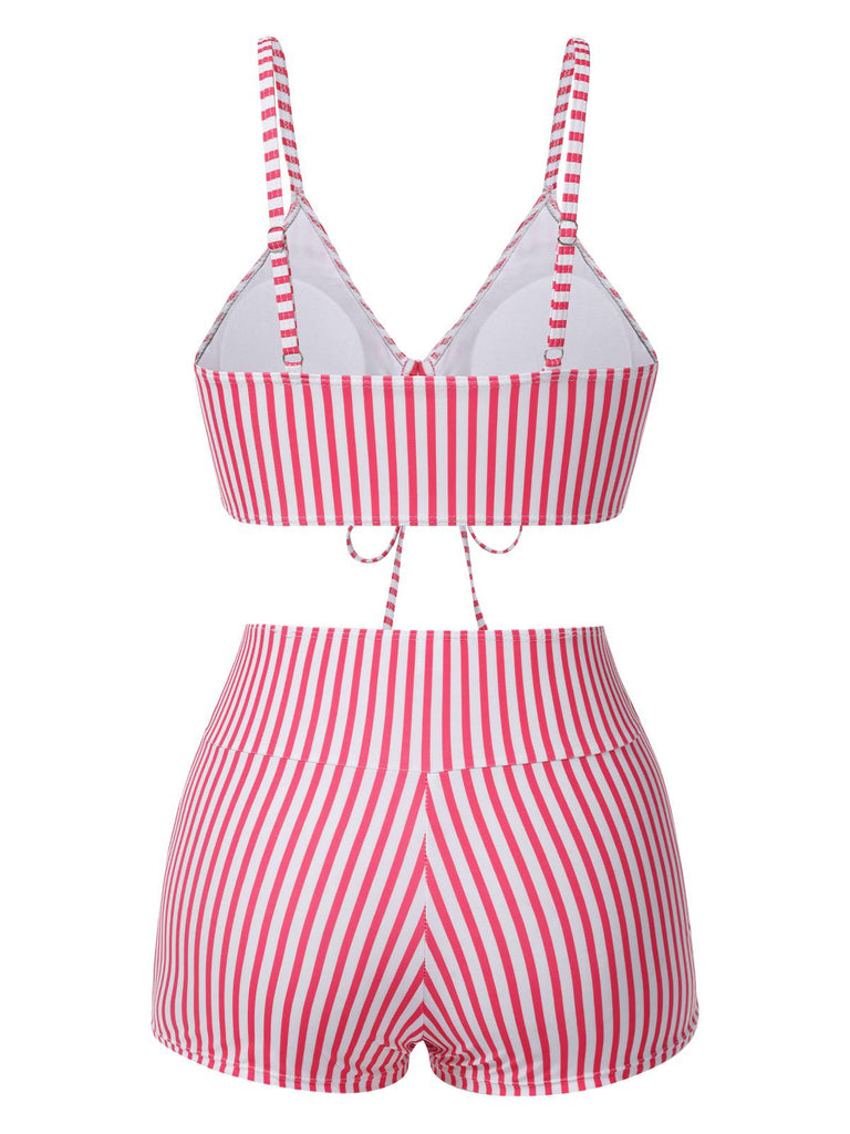 1930s Drawstring Straps Vertical Stripe Boxer Bikini