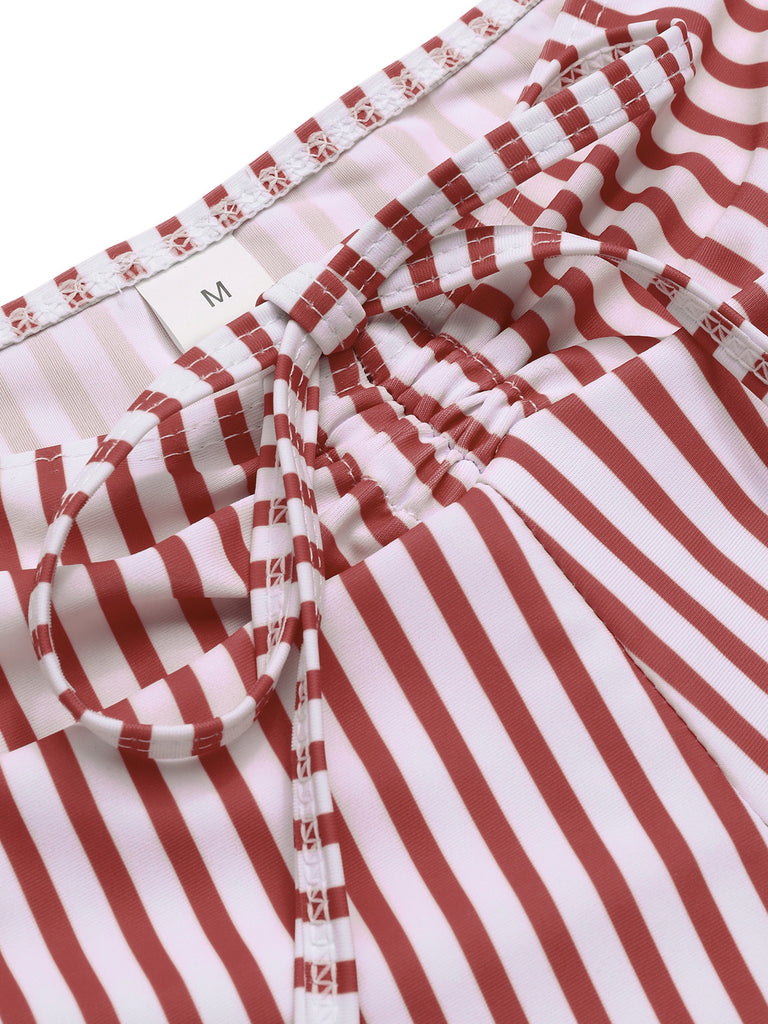 1930s Drawstring Straps Vertical Stripe Boxer Bikini