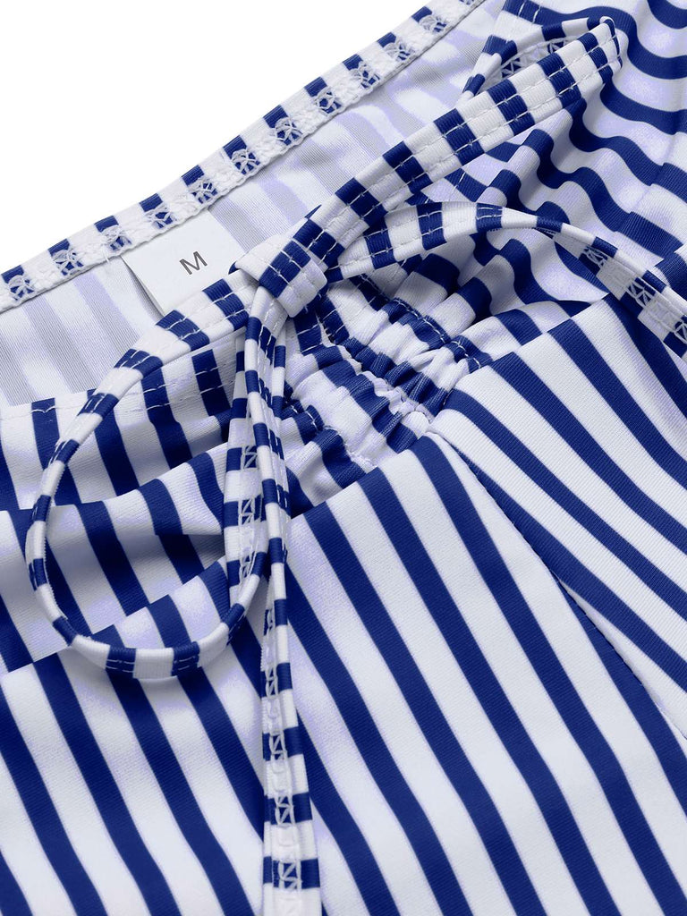 1930s Drawstring Straps Vertical Stripe Boxer Bikini
