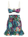 3PCS Green 1950s Floral Ruffles Skirt Swimsuit