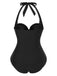 Black 1950s Halter Scallop-Trim One-Piece Swimsuit