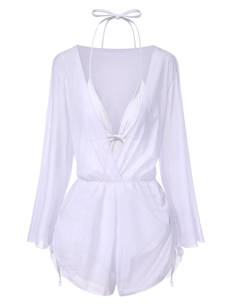 1970s Halter Solid Bikini Set & Cover Up