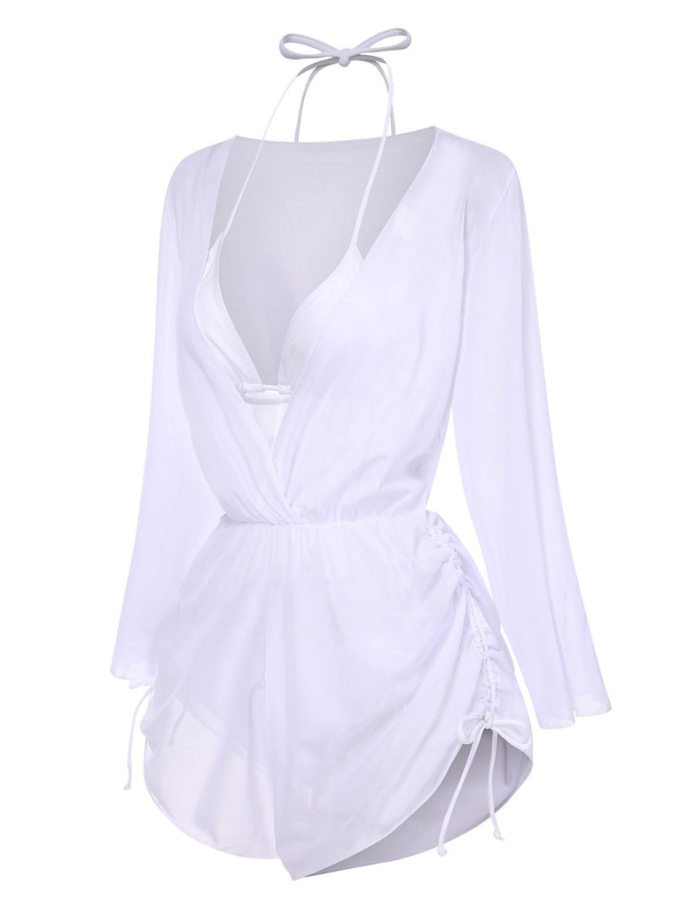 1970s Halter Solid Bikini Set & Cover Up