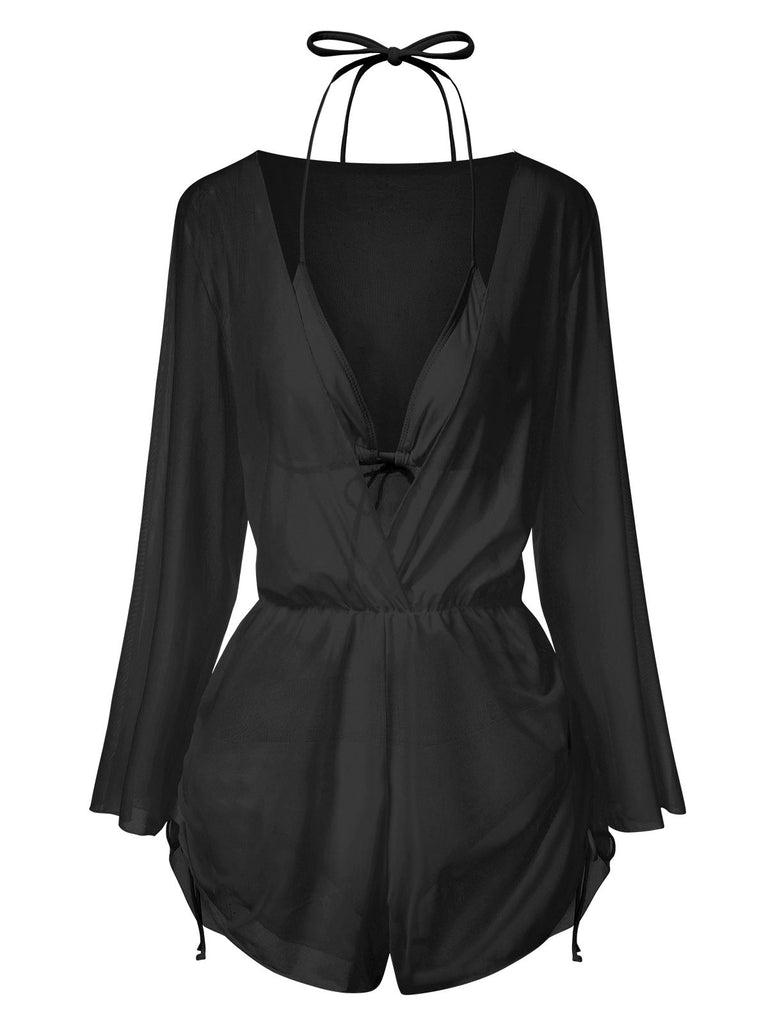 1970s Halter Solid Bikini Set & Cover Up