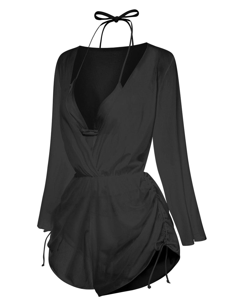 1970s Halter Solid Bikini Set & Cover Up