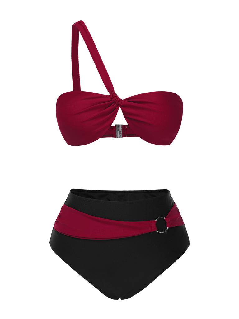 [Pre-Sale] 1970s One Shoulder Colorblock Bikini Set