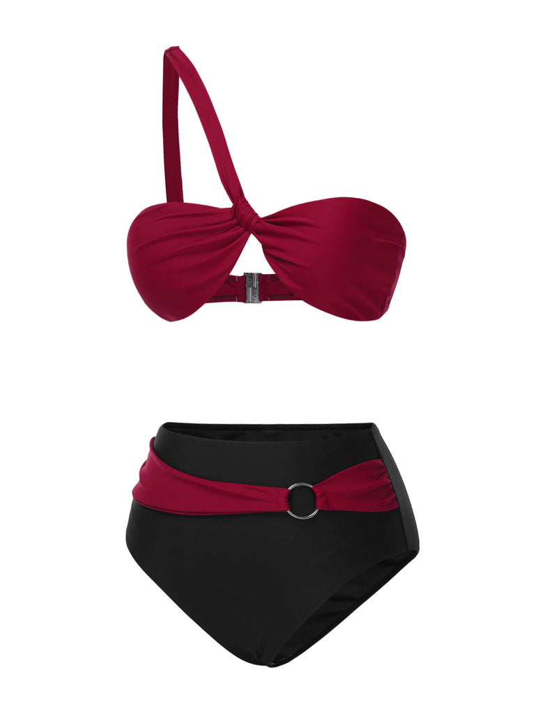 [Pre-Sale] 1970s One Shoulder Colorblock Bikini Set