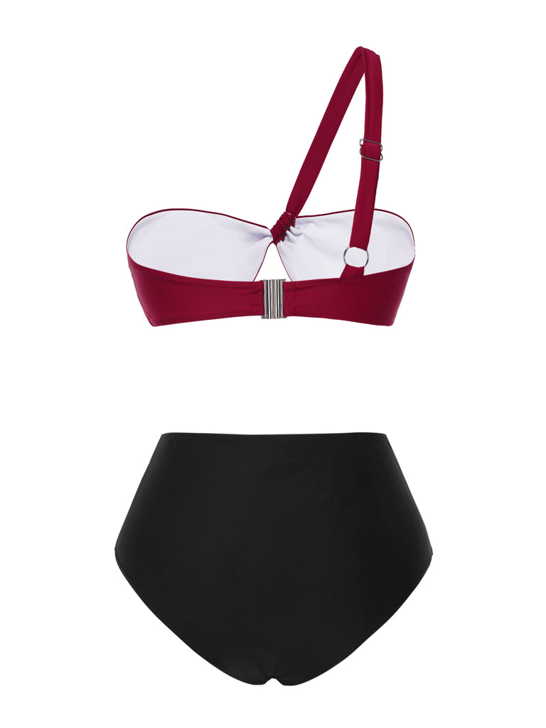 [Pre-Sale] 1970s One Shoulder Colorblock Bikini Set