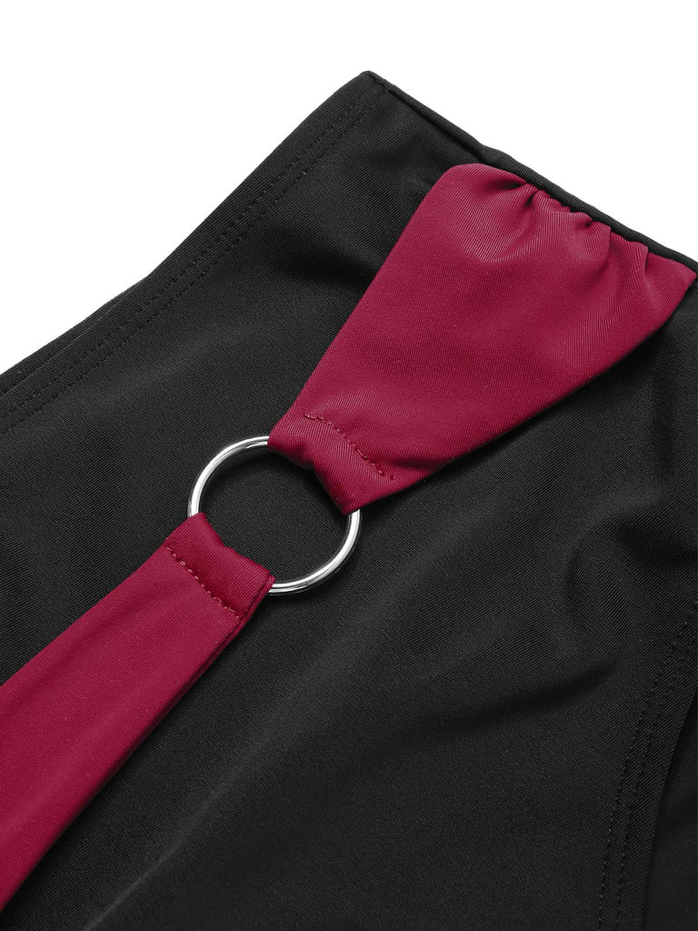 [Pre-Sale] 1970s One Shoulder Colorblock Bikini Set