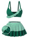 [Pre-Sale] Green 1940s Striped Ruffles Patchwork Skirt Swimsuit
