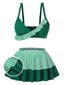 [Pre-Sale] Green 1940s Striped Ruffles Patchwork Skirt Swimsuit