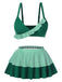[Pre-Sale] Green 1940s Striped Ruffles Patchwork Skirt Swimsuit