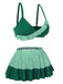[Pre-Sale] Green 1940s Striped Ruffles Patchwork Skirt Swimsuit