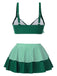 [Pre-Sale] Green 1940s Striped Ruffles Patchwork Skirt Swimsuit