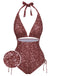 [Pre-Sale] Brown 1970s Bohemia Floral Halter One-Piece Swimsuit