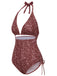 [Pre-Sale] Brown 1970s Bohemia Floral Halter One-Piece Swimsuit