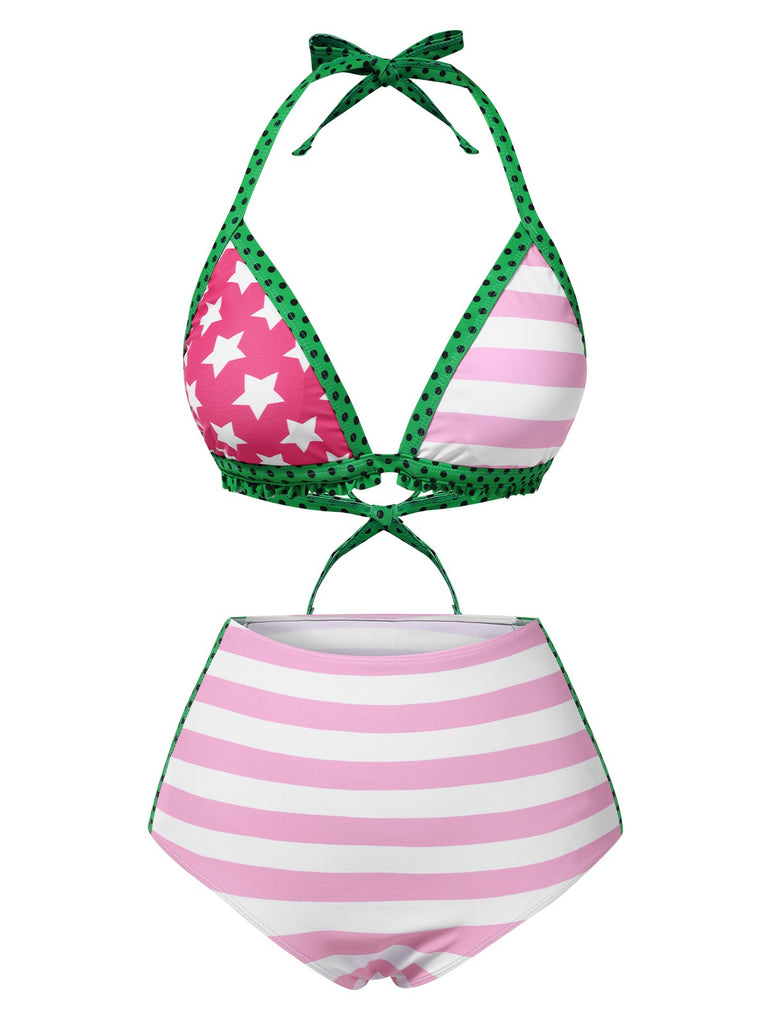 [Pre-Sale] Pink 1950s Stars & Stripes Halter Swimsuit