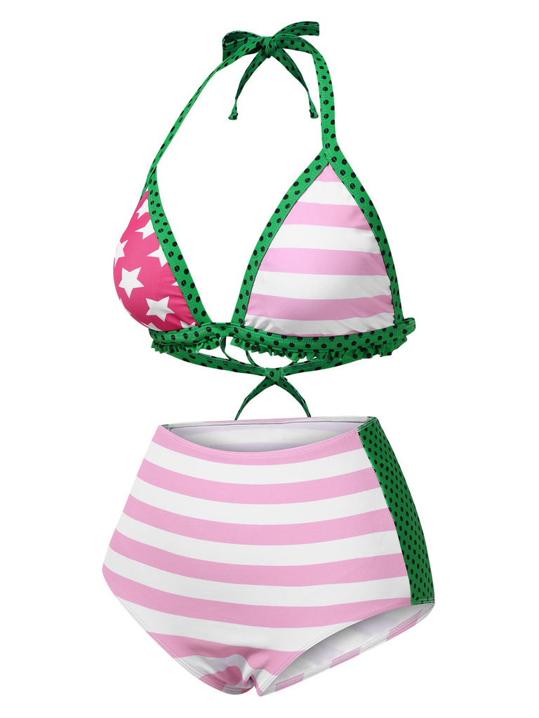 [Pre-Sale] Pink 1950s Stars & Stripes Halter Swimsuit