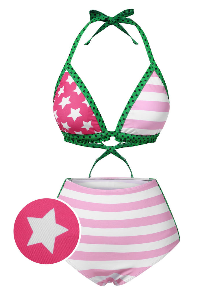[Pre-Sale] Pink 1950s Stars & Stripes Halter Swimsuit