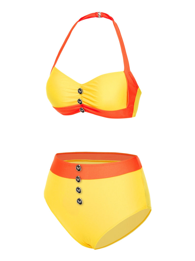 [Pre-Sale] Yellow & Orange 1960s Colorblock Halter Bikini Set