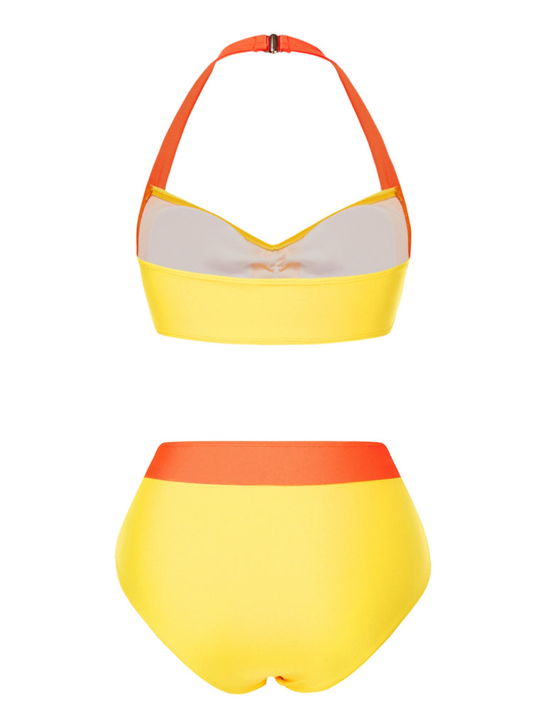 [Pre-Sale] Yellow & Orange 1960s Colorblock Halter Bikini Set