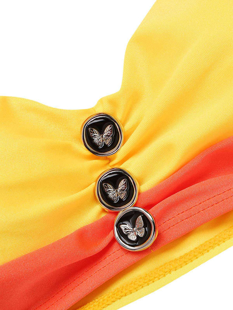 [Pre-Sale] Yellow & Orange 1960s Colorblock Halter Bikini Set