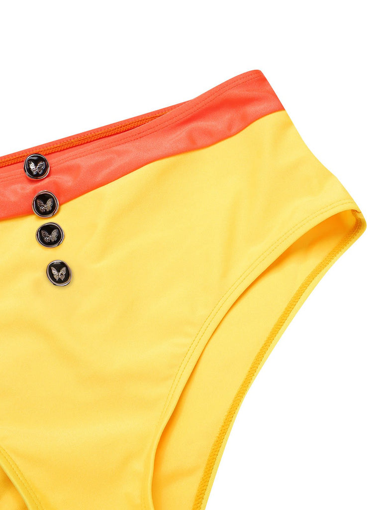 [Pre-Sale] Yellow & Orange 1960s Colorblock Halter Bikini Set