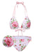 [Pre-Sale] Pink 1960s Lace-Up Halter Rose Bikini Set