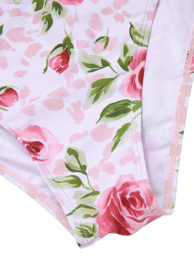 [Pre-Sale] Pink 1960s Lace-Up Halter Rose Bikini Set