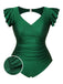 [Pre-Sale] [Plus Size] Green 1930s Ruffle Sleeve Back Hollow Swimsuit