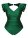 [Pre-Sale] [Plus Size] Green 1930s Ruffle Sleeve Back Hollow Swimsuit