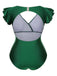 [Pre-Sale] [Plus Size] Green 1930s Ruffle Sleeve Back Hollow Swimsuit